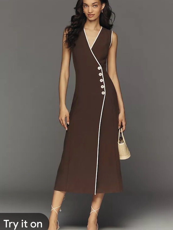 Anthropologie Dresses & Skirts - Anthropologie Brown Sleeveless Midi Dress with White Trim